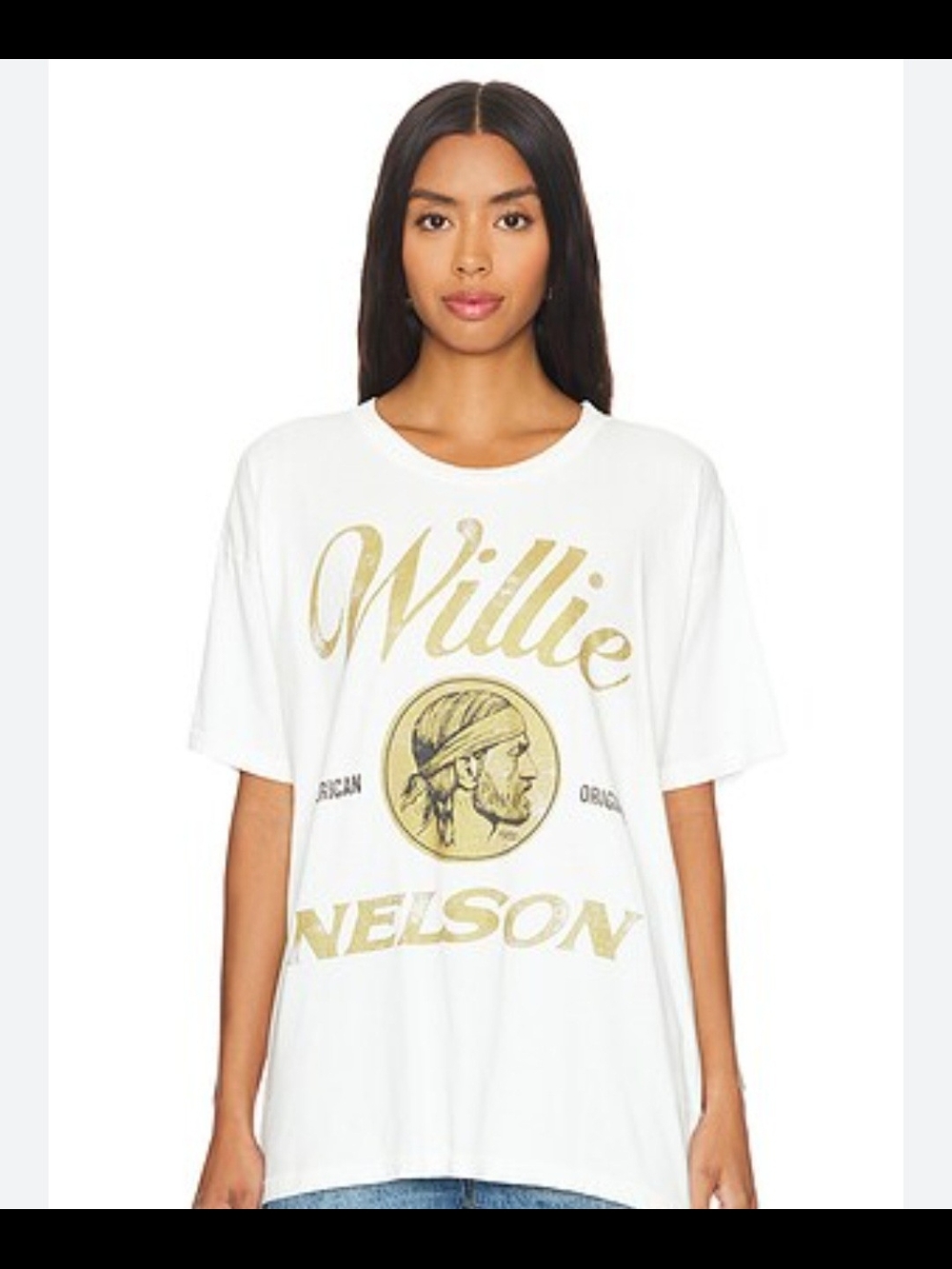 Daydreamer White Tee with Gold Willie Nelson Graphic